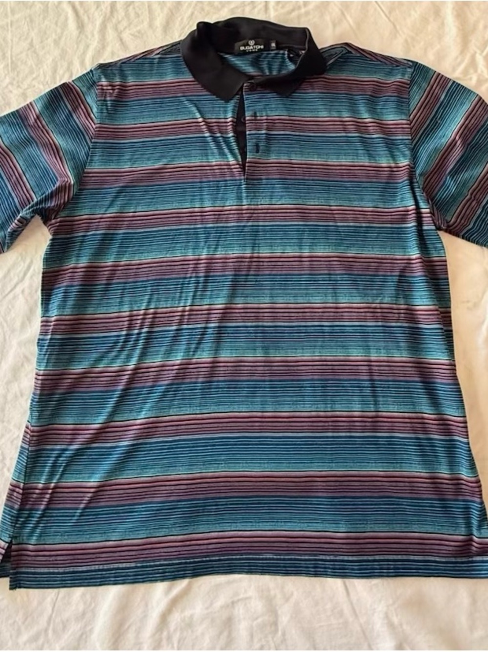 Bugatchi Uomo Men's XXL Retro Blue Purple Striped Mercerized Cotton
Golf Polo